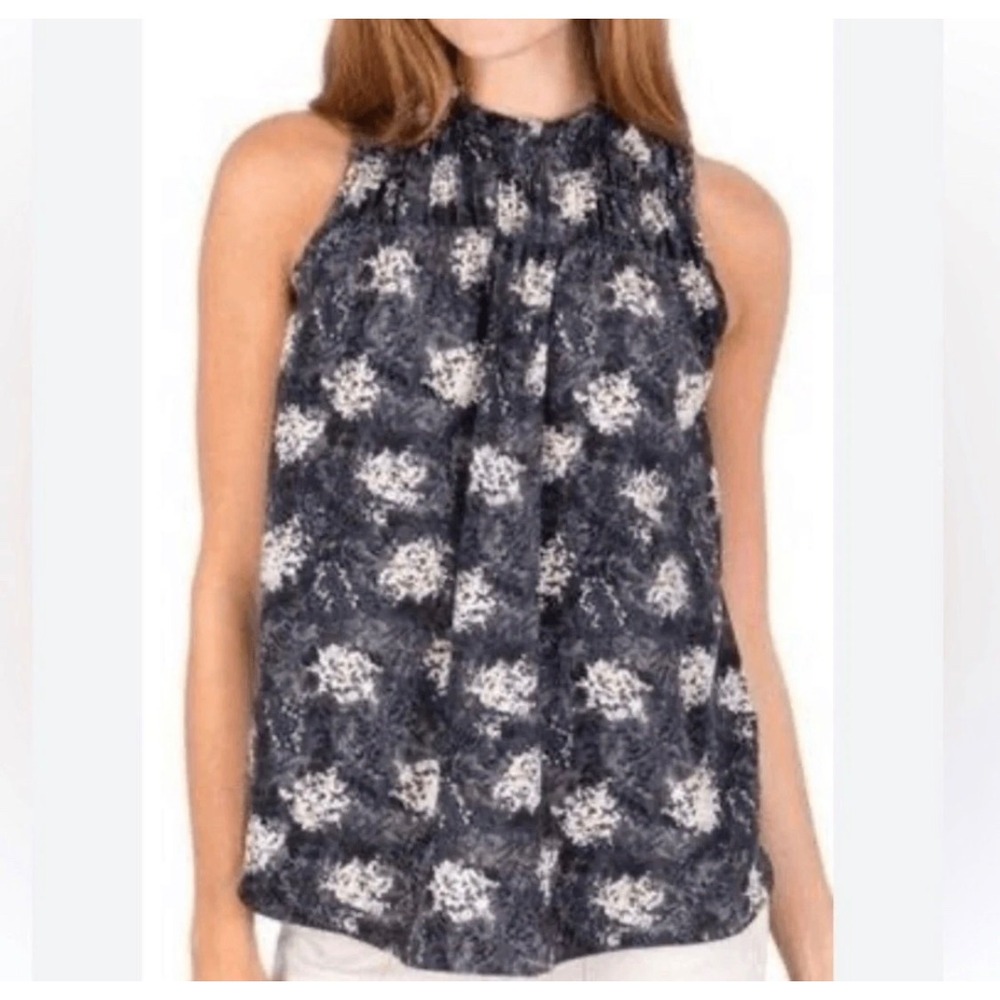 Joie Baltic Print Sleeveless‎ Top Womens Medium Blue Floral Silk Blouse New Boho